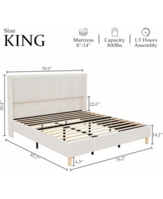 King Size Bed Frame, Corduroy Platform Bed Frame with 50'' Tall Wingback Headboard, Sturdy Wooden Slats Support, Noise Free