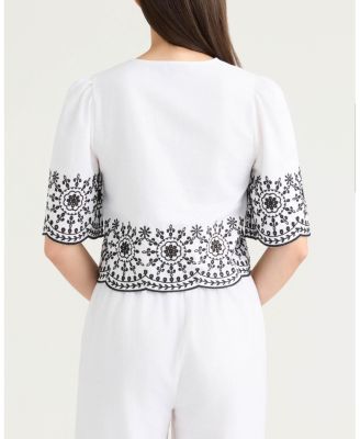 Women's 3 Front Tie Embroidered Top