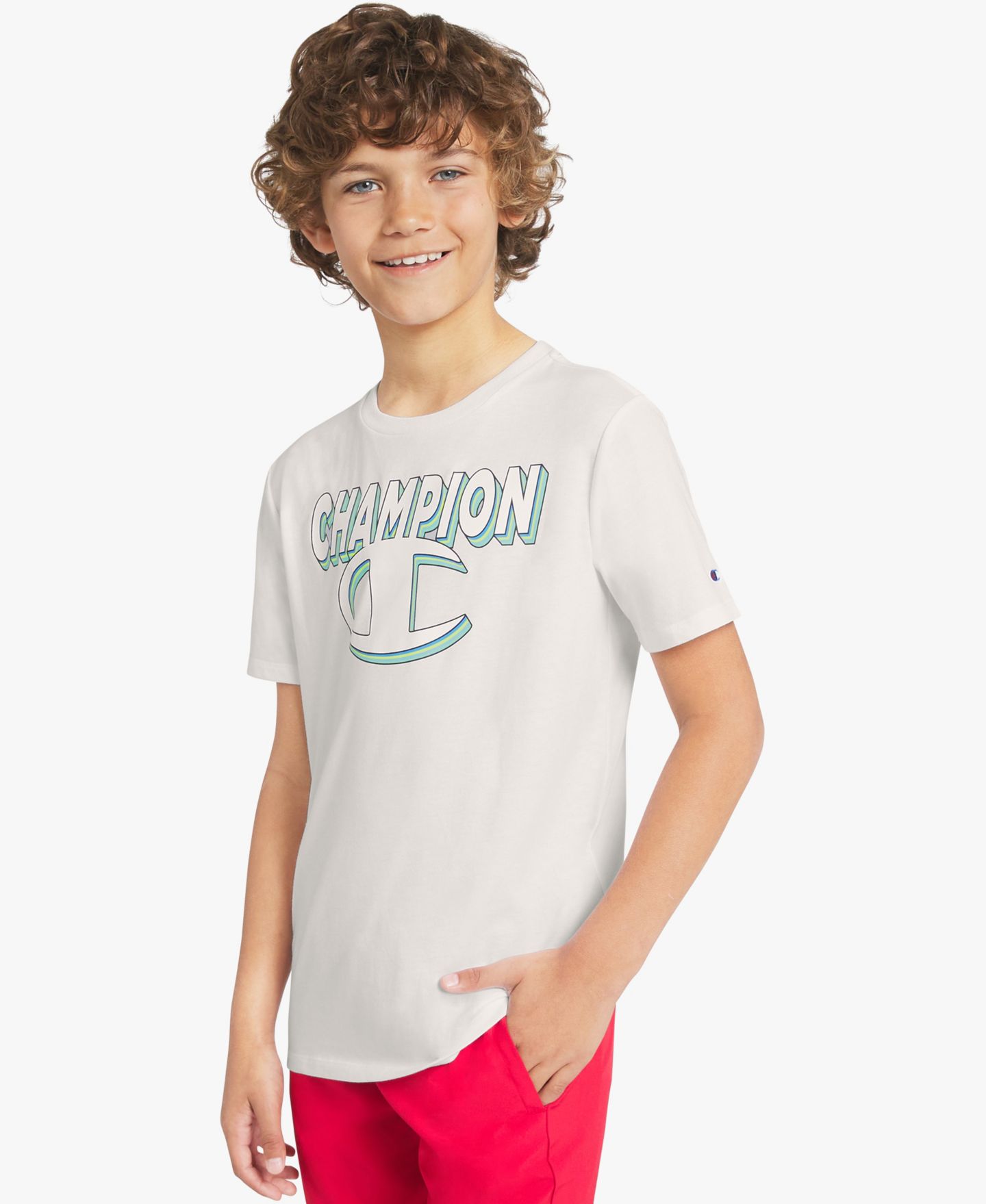 Футболка Champion Short-Sleeve Round Neck Graphic T-Shirt для мальчиков, цвет: Яркий белый — фото 6