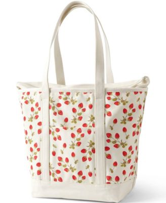 Large Print 5 Pocket Zip Top Long Handle Canvas Tote Bag