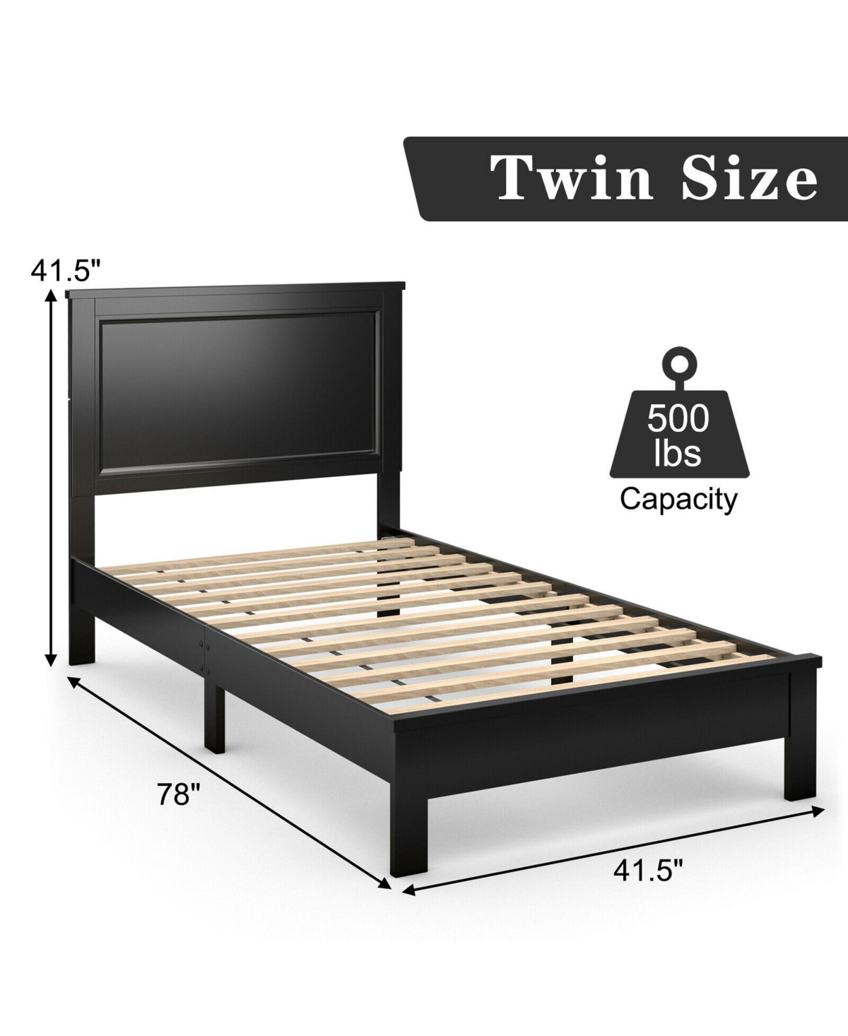 Gymax Size Bed Frame Platform Slat High Headboard Bedroom Rubber Wood Leg