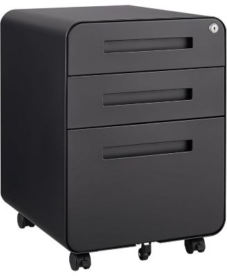 3-Drawer Mobile File Cabinet with Lock, Under Desk Metal Filing Cabinet for Home Office