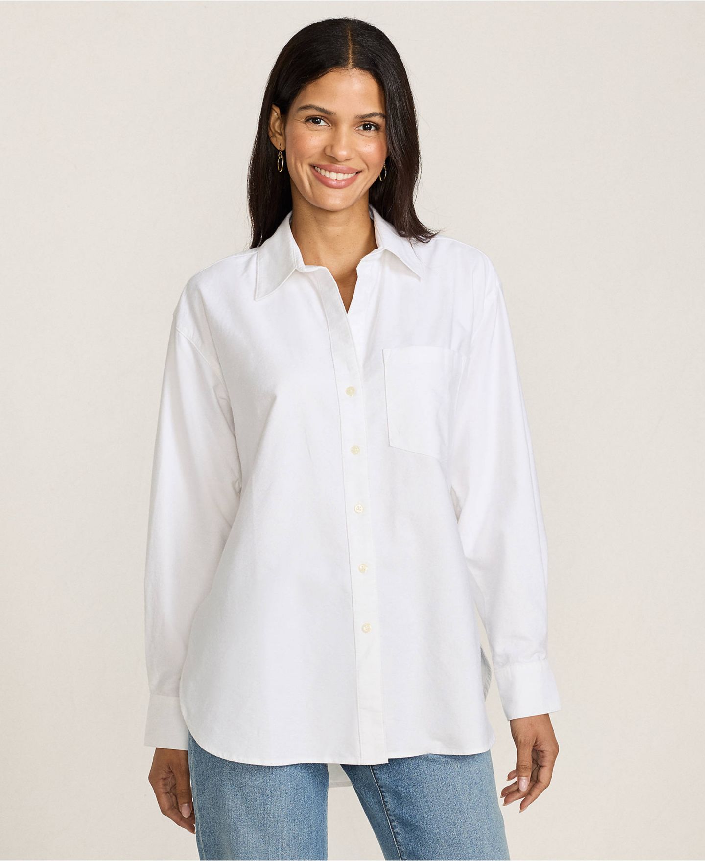 Женская рубашка Lands' End Oversized Oxford Button Front, цвет: Белый — фото 1