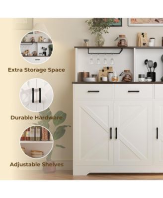 Farmhouse Style Buffet Cabinet with Integrated Microwave Stand, Versatile Sideboard Storage Featuring Drawers and Shelves