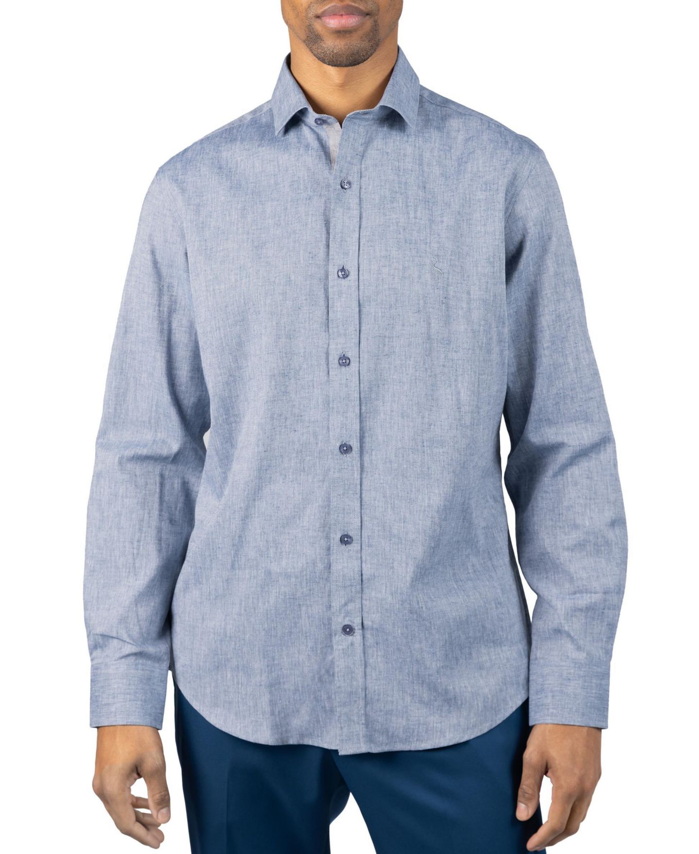 Мужская рубашка Tailorbyrd Yarn Dyed Melange Linen Long Sleeve, цвет: Джинсовый синий — фото 1