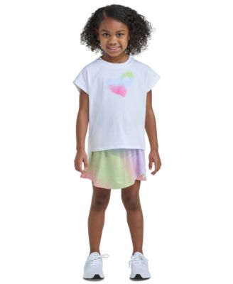Girls' 2T-6X Short-Sleeve Box T-Shirt And Printed Faux Wrap Skort, 2-Piece Set
