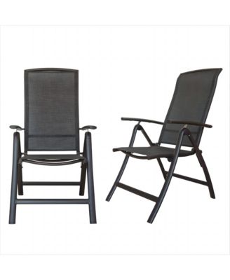 Folding Patio Chairs Set of 2, Aluminium Frame Reclining Sling Lawn ChairsTextilene Chairs