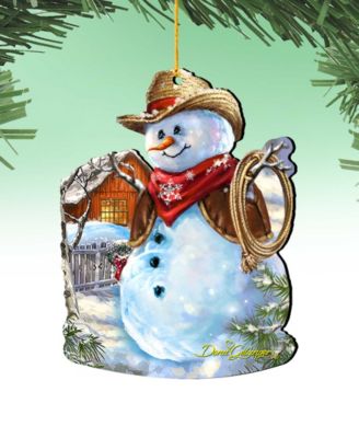 2 Piece Cowboy Snowman Wood Ornaments Set
