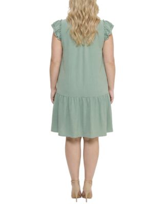 Plus Size Flutter Sleeve Flounced Dress