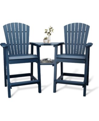 Outdoor  Poly Adirondack Barstools with Connecting Tray, Tall Adirondack Chairs Bar Chairs for Deck, Balcony, Patio Bar Stool Chair Set of 2