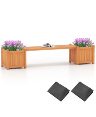 Wood Wooden Planter Box w/ Seat 2-in-1 Raised Garden Bed & Bench Outdoor