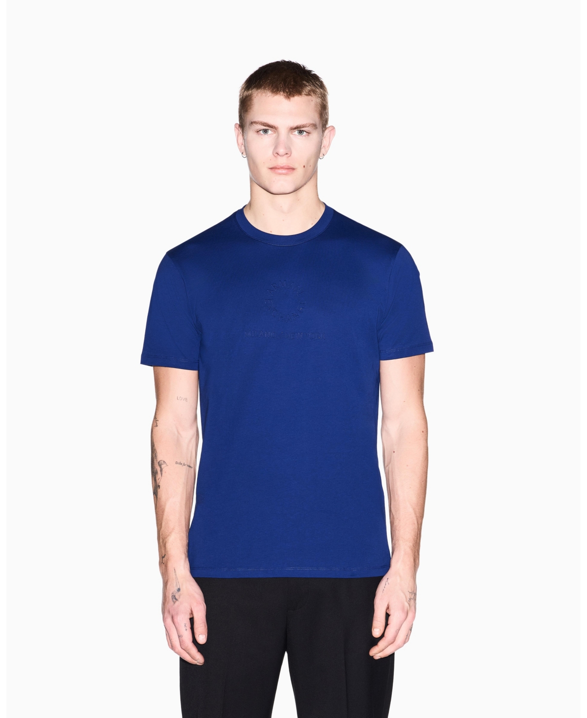 A|X Armani Exchange Men's Short Sleeve Tonal Circle Logo T-Shirt - Bellwether Blue