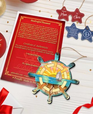 Captains Wheel Wooden Ornaments Set of 2