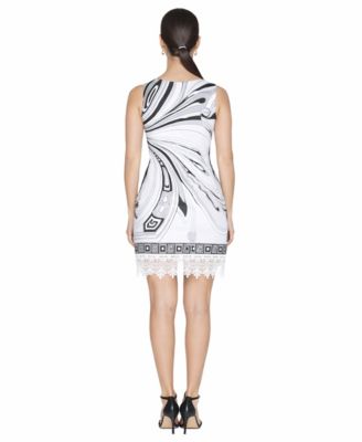 Women's Printed Sleeveless Lace Hem Sheath Dress