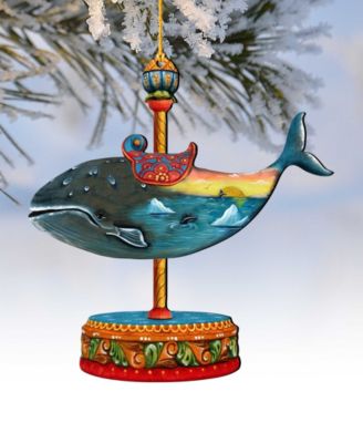 Carousel Whale Christmas Wooden Ornament, Set of 2