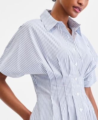 Women's Pleated Waist Midi Shirtdress
