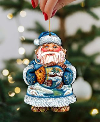 Gold Fish Santa Wooden Christmas Ornament Set of 2