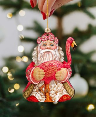 Flamingo Santa Wooden Christmas Ornament Set of 2