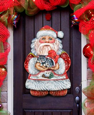 Kitten Holiday Santa Christmas Door Hanger