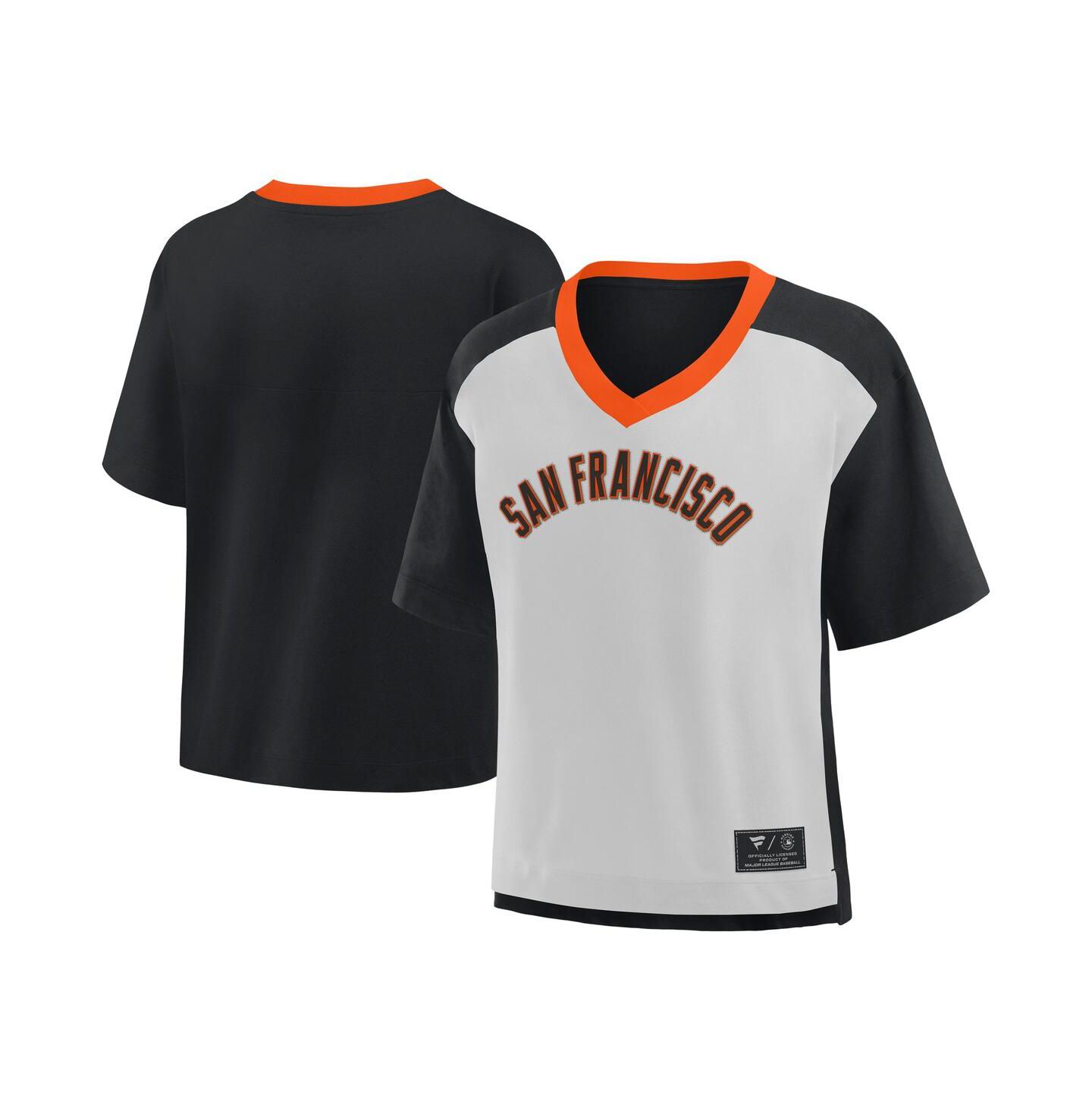 Женская футболка Fanatics Black/Graphite San Francisco Giants Oversized Race To Win V-Neck — фото 1