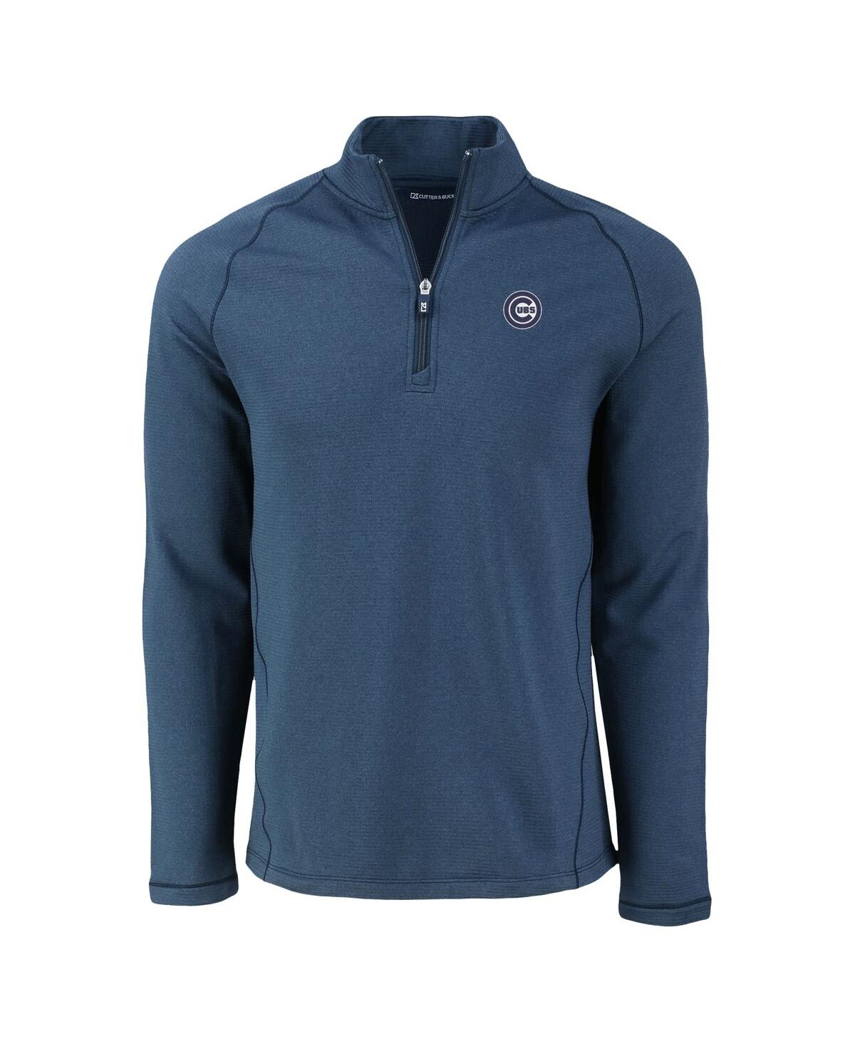 Cutter & Buck Men's Heather Navy Chicago Cubs Peshastin Eco Fleece Raglan Quarter-Zip Sweatshirt
