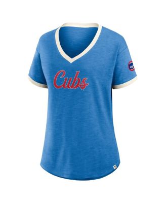 Women's Royal Chicago Cubs Cooperstown Collection Vintage Play V-Neck T-Shirt