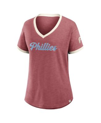 Women's Burgundy Philadelphia Phillies Cooperstown Collection Vintage Play V-Neck T-Shirt