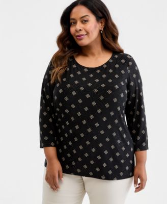 Plus Size Sofia Tile 3/4-Sleeve Jacquard Top