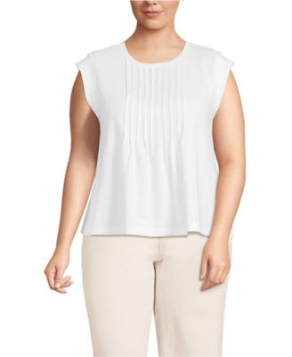 Plus Size Cap Sleeve Lightweight Jersey Pintuck Swing Top