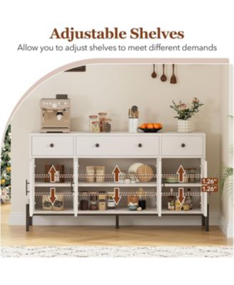 62 Inch Modern Sideboard Cabinet with 3 Drawers and 3 Glass Doors Anti Tip Safety