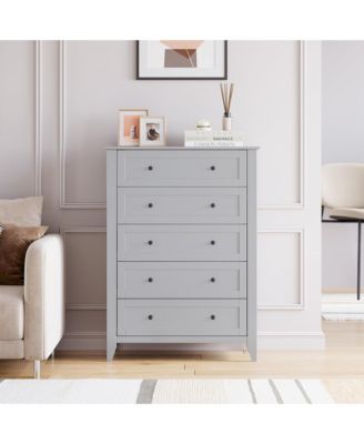 5 Drawer Dresser, Modern Grey Tall Chest of Drawers for Bedroom, Storage Cabinet Organizer for Living Room, Home Office, Entryway