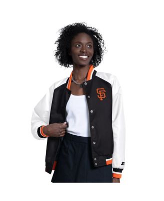 Women's White/Black San Francisco Giants Blitz Varsity Raglan Full-Snap Satin Jacket