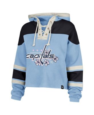 Women's Alexander Ovechkin Light Blue Washington Capitals Cherry Blossom Superior Lacer Cropped Pullover Hoodie
