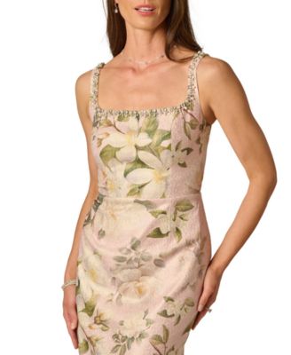 Women's Printed Jacquard Bead Square Neck Column Dress