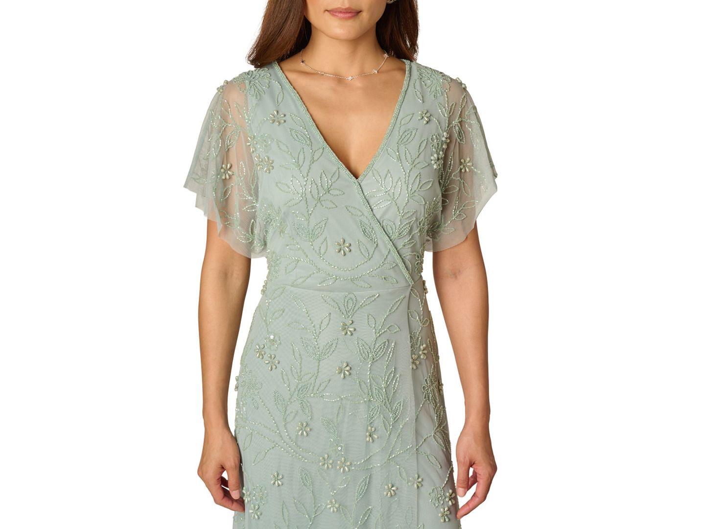 Женское платье Adrianna Papell Surplice V-Neck Bead, цвет: Аквамариновый пыльный — фото 2