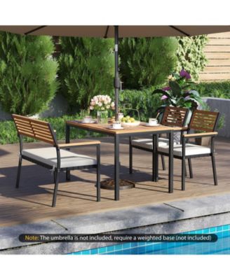 4 PCS Patio Furniture Set with Acacia Wood & Metal Frame Umbrella 1 table