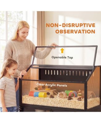 Hamster Cage with Storage Cabinet, Small Animal Cage with Acrylic Panels