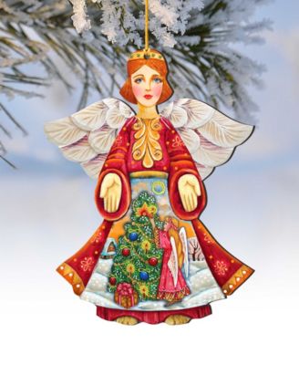 Christmas Tree Angel Wooden Ornament Set of 2