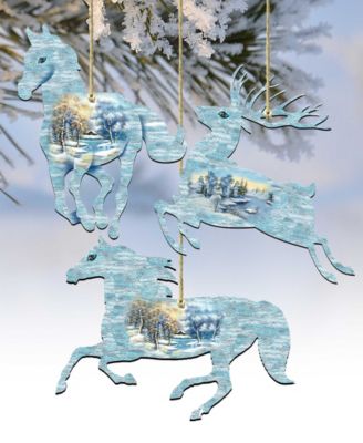 Christmas Horse and Deer Wooden Ornaments  Wall Decor, Set of 3