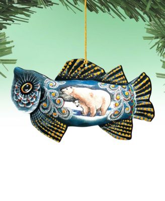 Frosty Fish Wooden Christmas Ornament Set of 2