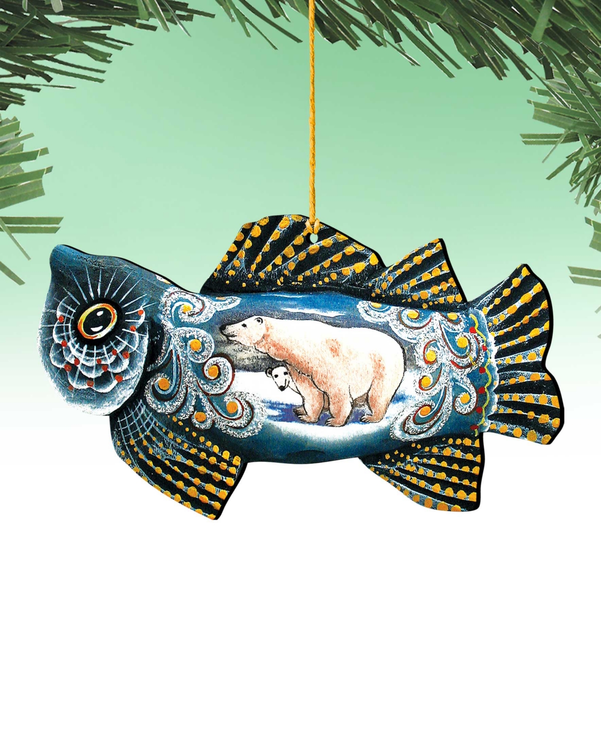 Designocracy Frosty Fish Wooden Christmas Ornament Set of 2