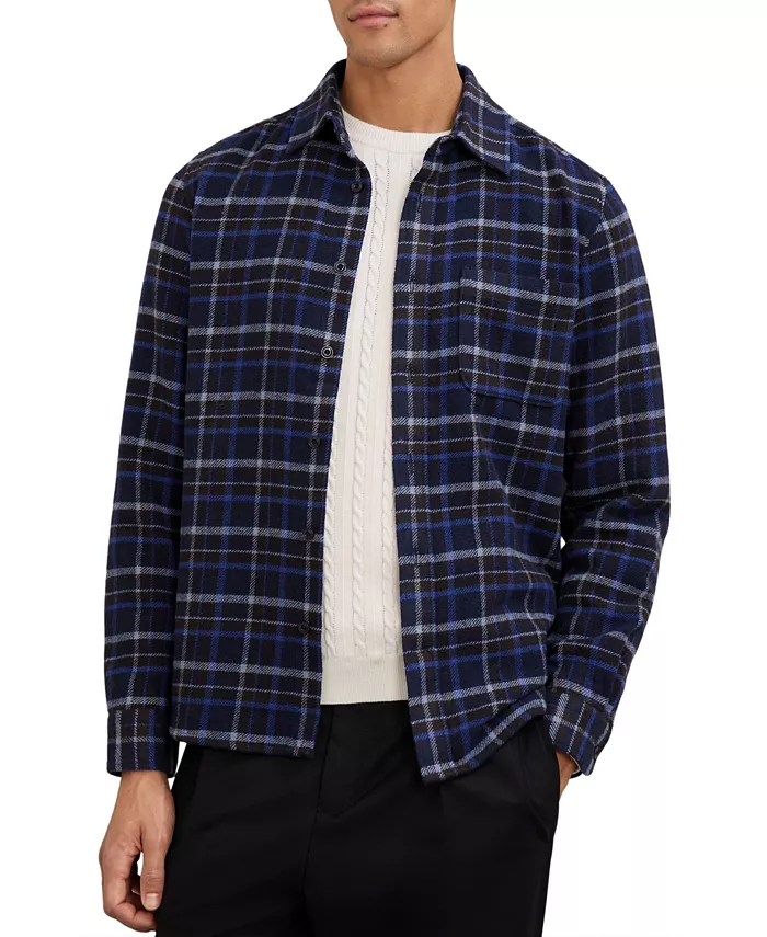 Men's Sam Check Button-Through Overshirt with Wool