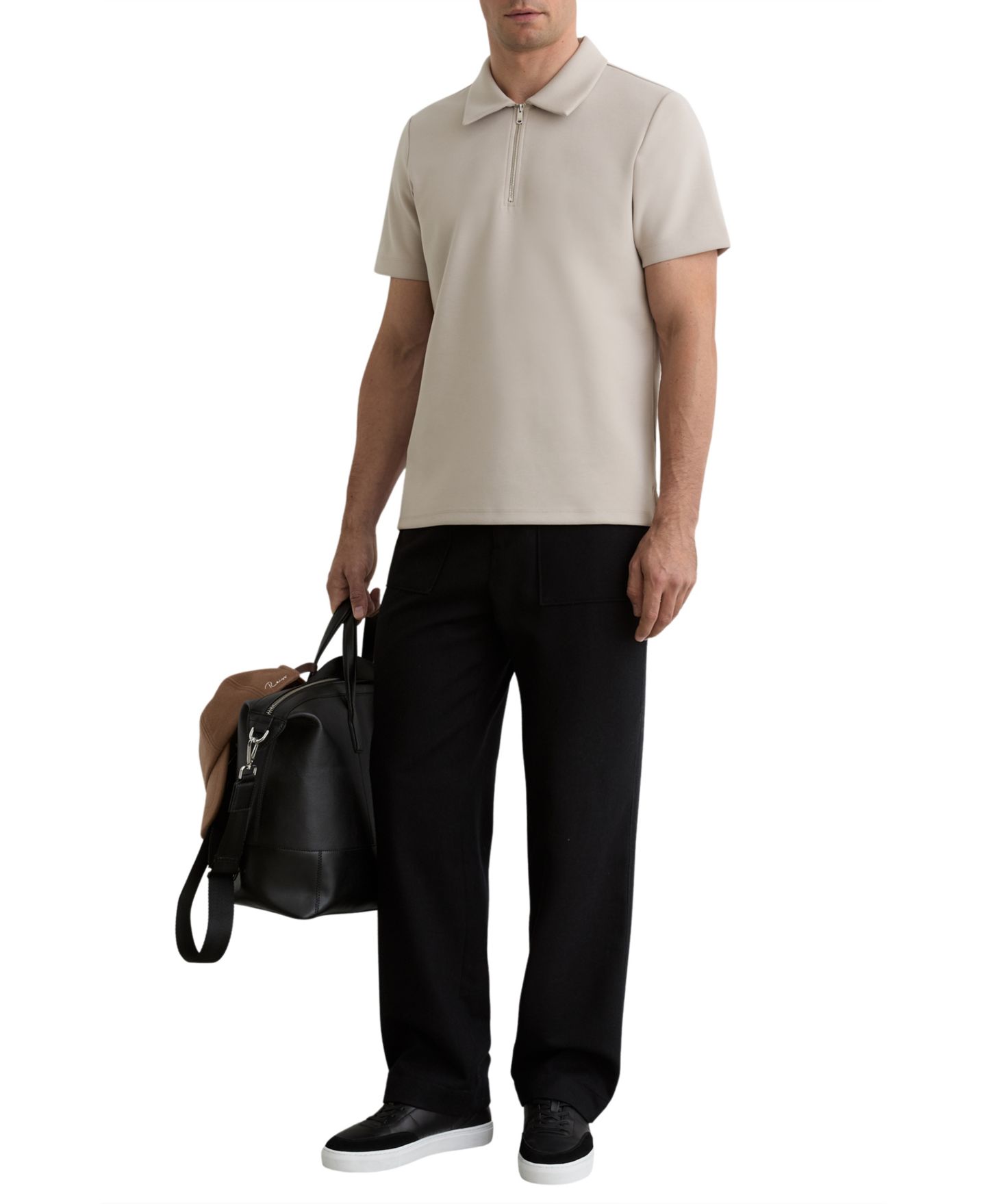 Мужское поло REISS Lord Premium Interlock Half-Zip Polo Shirt, цвет: Серо-бежевый — фото 4