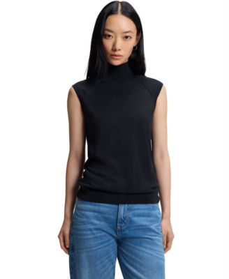 BOSS by Women's Merino Wool Mock Neck Sleeveless Top