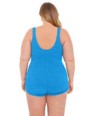 Plus Size Chlorine Resistant Shirred Front Girl Leg One-Piece Swimsuit