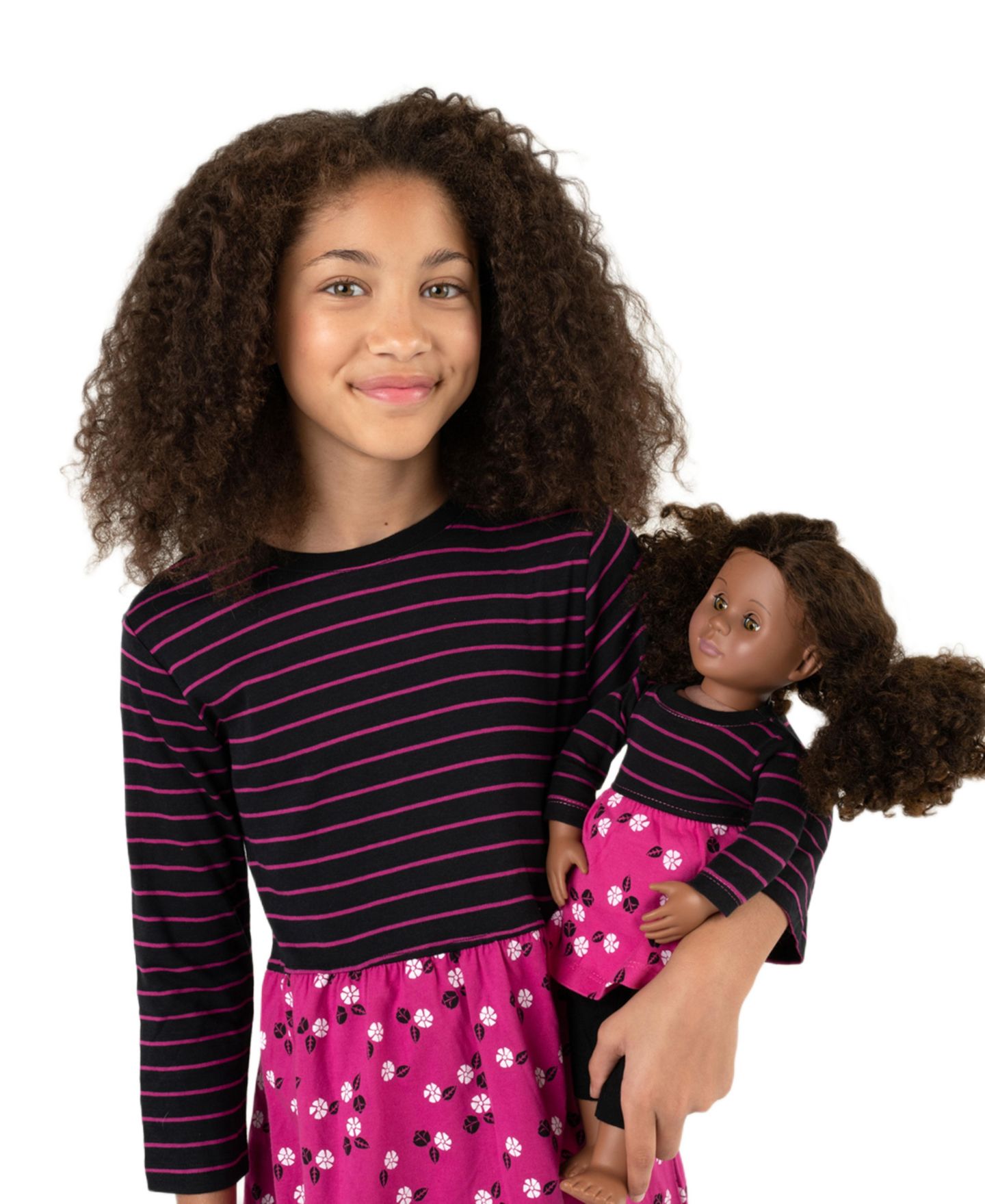 Платье Leveret Matching Doll 100% Cotton Long Sleeve Skirt Dress для девочек, цвет: Розовый — фото 3