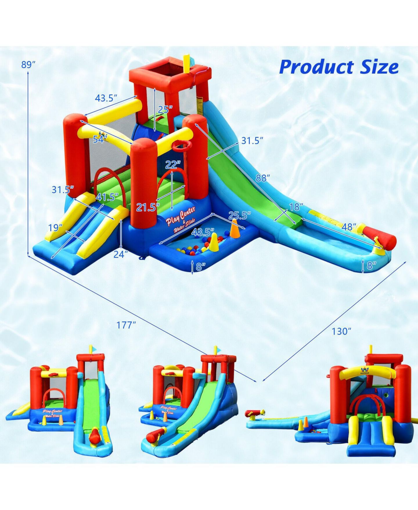 Детская игрушка Mecale 9-in-1 Inflatable Water Slide Bounce House with 860W Blower, Holds Up to 6, Ages 3+, цвет: Синий — фото 3