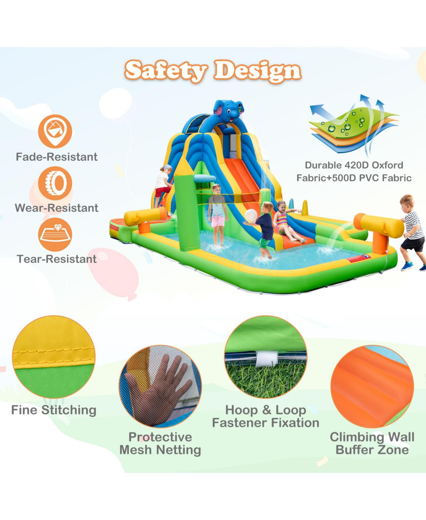 Детская игрушка Mecale 9-in-1 Giant Inflatable Water Slide Park, 15.5'L x 12.5'W x 8.2'H, 735W Blower Included, Ages 3-10, цвет: Зелёный — фото 6