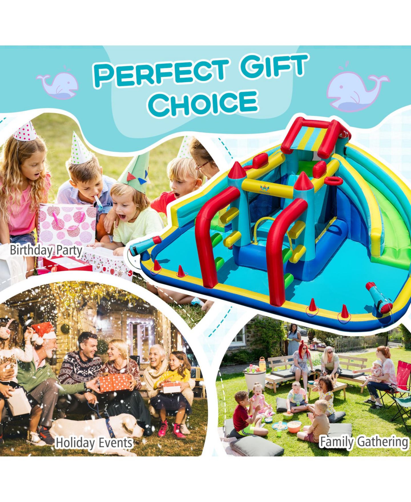 Детская игрушка Mecale Inflatable Double Water Slide Park with Obstacle Course, 750W Blower Included, цвет: Синий — фото 8