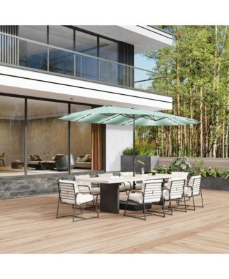 15 ft. Double Sided Umbrella Outdoor Patio Umbrella with 36 LED Solar Lights, Base and Sand Bag